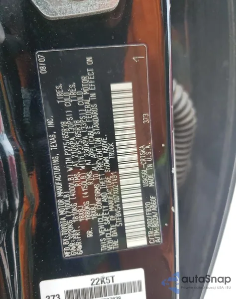 2007 Toyota Tundra Double Cab Sr5 из США, поврежденный, VIN 5TFBV54107X021491